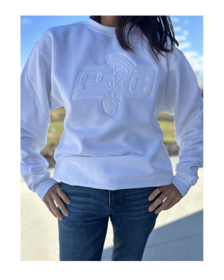 White Embossed Crewneck